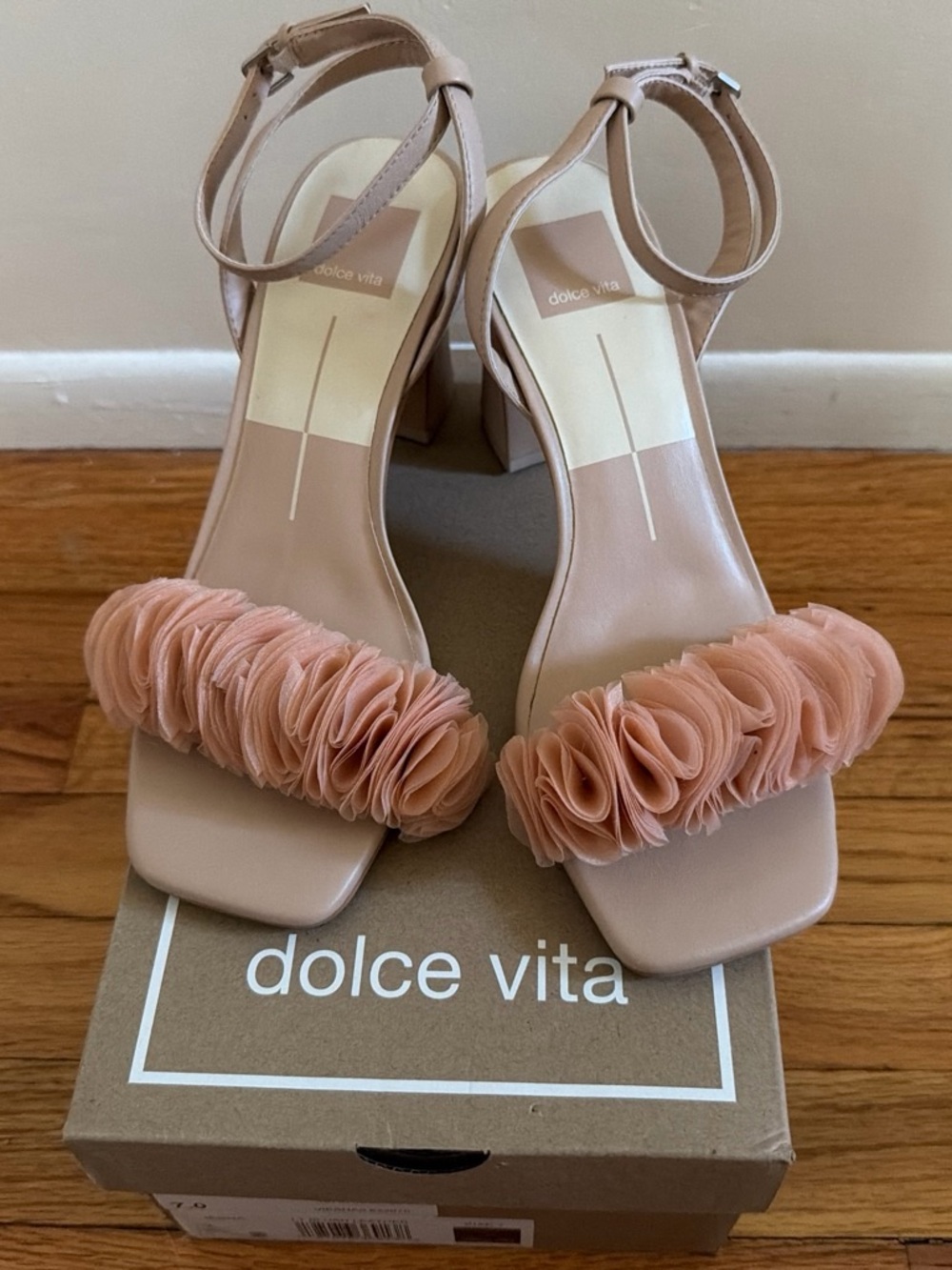 Dolce Vita Blush Pink Ruffle Block-Heel Sandals
